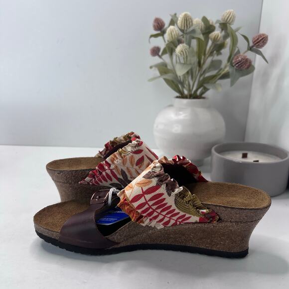 Birkenstock Della Wedge Sandal Leaf Print Brown Women 7/EU 38 NWB Narrow Fit - Picture 6 of 11
